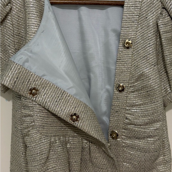 Loeffler Randall Puff Sleeve Metallic Gold Peplum Blouse Size 4 Romantic Femme - Picture 6 of 7